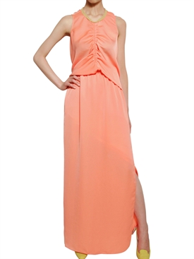 CARVEN - FLUID SATIN DRAPED LONG DRESS