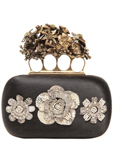 ALEXANDER MCQUEEN - FLOWER EMBROIDERY SILK KNUCKLEBOX CLUTCH