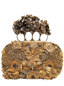 ALEXANDER MCQUEEN - GOLD EMBROIDERY SILK KNUCKLEBOX CLUTCH