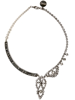 TOM BINNS - CRYSTAL AND PEARL METAL PLAQUE NECKLACE - SILVER