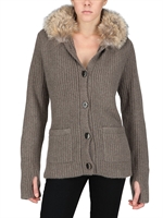 MARIA KAYA - WOLF COLLAR CARDIGAN SWEATER - TAUPE