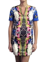 MANISH ARORA - SATIN MINIKLEID IN WEISS MIT PFAUFEDERN