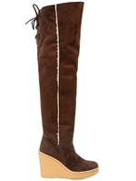 SARAH SUMMER - SUEDE FAUX SHEARLING WEDGE BOOTS