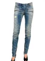 BALMAIN - STRETCHJEANS MIT KURZEM BEIN UND STEPPNAHT