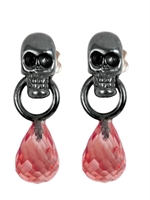 DELFINA DELETTREZ - BLACK SKULL AND TOURMALINE EARRINGS - RED TOURMALINE