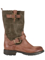 FRUIT - CANVAS AND CALF LOW BIKER BOOTS