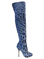 DOLCE & GABBANA - LEOPARD PRINT KNEE HIGH DENIM BOOTS