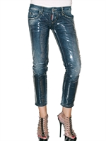 DSQUARED - PVC AND DENIM CROPPED SLIM JEANS