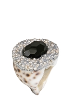 MESI JILLY - COWRIE SHELL W ONYX, SANTORINI RING - SILVER