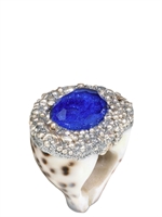 MESI JILLY - COWRIE SHELL W TOPAZ, BLUE BALI RING - SILVER