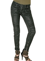 BALMAIN - WAXED DENIM BIKER JEANS