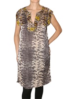 LAURENCE HELLER - SEIDE SATIN DRESS MIT STICKEREI