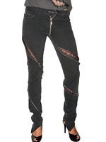 LOHA VETE - LACE ZIPPER STRETCH DENIM JEANS