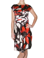 FEDERICO SANGALLI - FLOWER PRINT SILK SATIN DRESS - RED/BLACK