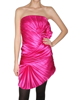 EMANUEL UNGARO - PLEATED HAMMERED SATIN DRESS - FUCHSIA