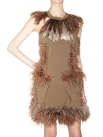 LANVIN - WOOL STRETCH JERSEY FEATHERED DRESS