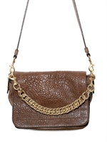 ELENA GHISELLINI - SCHULTERTASCHE IM GRAINED LEDER MIT GOLDKETTE
