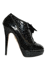 CHARLOTTE OLYMPIA - 140MM LASER CUT CALF SATIN BOW LOW BOOTS
