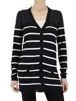 HOTEL PARTICULIER - STRIPED KNIT AND CHIFFON TOP - NAVY/IVORY