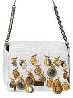 DOLCE & GABBANA - MULTICHARMS WOVEN RAFIA SHOULDER BAG