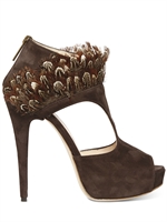 CHIARA FERRAGNI - 140MM PEACOCK FEATHER & SUEDE SANDALS