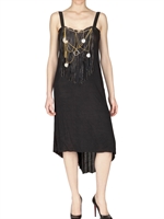 REEM - LEATHER FRINGED JERSEY DRESS - BLACK