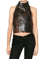 TROSMAN - DESTROYED LEATHER VEST - BROWN