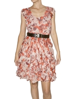 DEBY DEBO - KLEID MIT GÜRTEL PRINT AUF GEROGETTE
