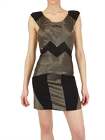 GUISHEM - METALLIC STRETCH SATIN DRESS - BLACK/GOLD