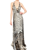 ROBERTO CAVALLI - HALTER NECK LEOPARD VISCOSE JERSEY DRESS