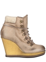STRATEGIA - 100MM CALFSKIN WOOL CUFF LACED WEDGES