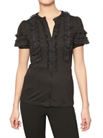 DOLCE & GABBANA - RUFFLED LACE VISCOSE JERSEY SHIRT
