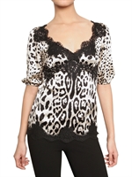 DOLCE & GABBANA - SPITZEN AUF BEDRUCKTEM SEIDEN SATIN TOP
