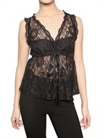 DOLCE & GABBANA - SATIN MASCHE & BAUMWOLL SPITZEN TOP