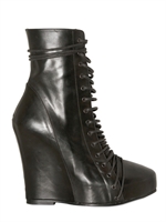 ANN DEMEULEMEESTER - 120MM CALFSKIN LACE UP LOW BOOT WEDGES