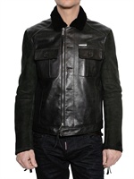 DSQUARED - SHEARLING COLLAR CALFSKIN LEATHER JACKET