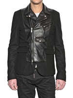 DSQUARED - NAPPA LEATHER & WOOL FELT BIKER JACKET