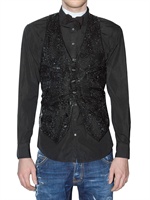 DSQUARED - PAILLETTENBESETZTE WOLL CANVAS WESTE - SCHWARZ