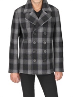 NEIL BARRETT - DOUBLE BREASTED CHECKED WOOL COAT - NAVY/GREY