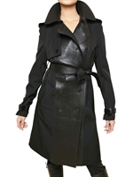 JEAN-PAUL GAULTIER - LEATHER DETAIL WOOL DRILL TRENCH COAT