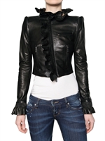 DSQUARED - RUFFLED NAPPA SHORT LEATHER JACKET