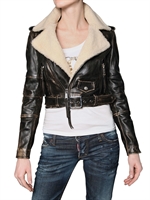 DSQUARED - SHEARLING COLLAR RUSTY LEATHER JACKET