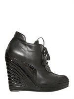YVES SAINT-LAURENT - 105MM MYRANDA CALF AND PATENT LOW WEDGES