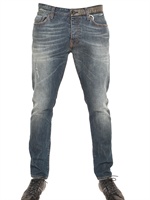 BIKKEMBERGS - DENIM JEANS CON MEZZA CINTURA LOGATA