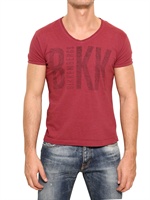 BIKKEMBERGS - PRINTED LOGO DYED COTTON V NECK T-SHIRT