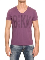 BIKKEMBERGS - DYED COTTON V-NECK LOGO T-SHIRT