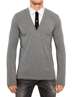 BIKKEMBERGS - SHIRT & TIE EFFECT COTTON MODAL T-SHIRT