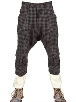 JOHN GALLIANO - CHECKED WOOL LINEN CARGO TROUSERS