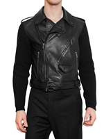 JOHN GALLIANO - KNITTED SLEEVE BIKER LEATHER JACKET