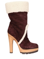 DOLCE & GABBANA - 130MM SUEDE SHEARLING BOOTS - BORDEAUX